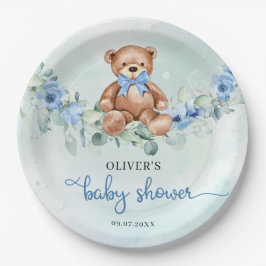 Populäre Teddy Bär dusty blue bluoral eucalyptus Pappteller