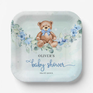 Populäre Teddy Bär dusty blue bluoral eucalyptus Pappteller