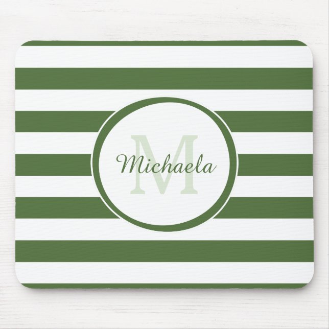 Populäre, tiefgrüne Monogramm mit großen Streifen Mousepad (Vorne)