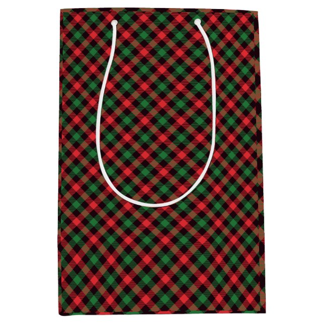 Populäre trendy Red Black Green Weihnachten Karier Mittlere Geschenktüte (Vorderseite)