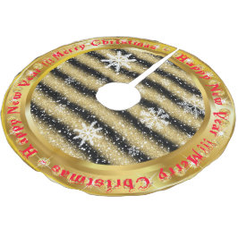 Populärer Snowflake Gold Glitzer Black Polyester Weihnachtsbaumdecke