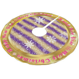 Populärer Snowflake Gold Glitzer Lila Polyester Weihnachtsbaumdecke