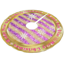 Populärer Snowflake Gold Glitzer Lila Polyester Weihnachtsbaumdecke