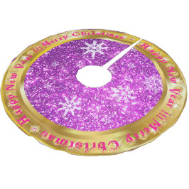 Populärer Snowflake Gold Glitzer Lila Polyester Weihnachtsbaumdecke