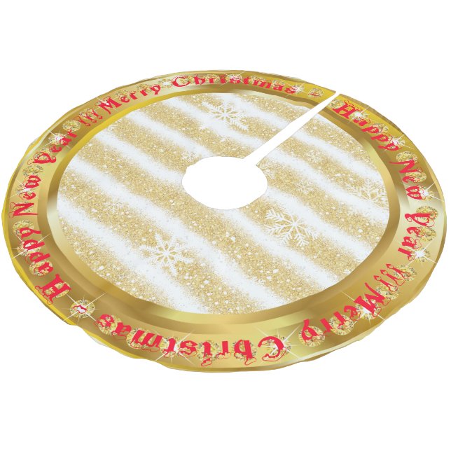 Populärer Snowflake Gold Glitzer White Polyester Weihnachtsbaumdecke (Schrägansicht)