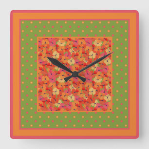 Populations et Pois sur Green Carré Wall Horloge
