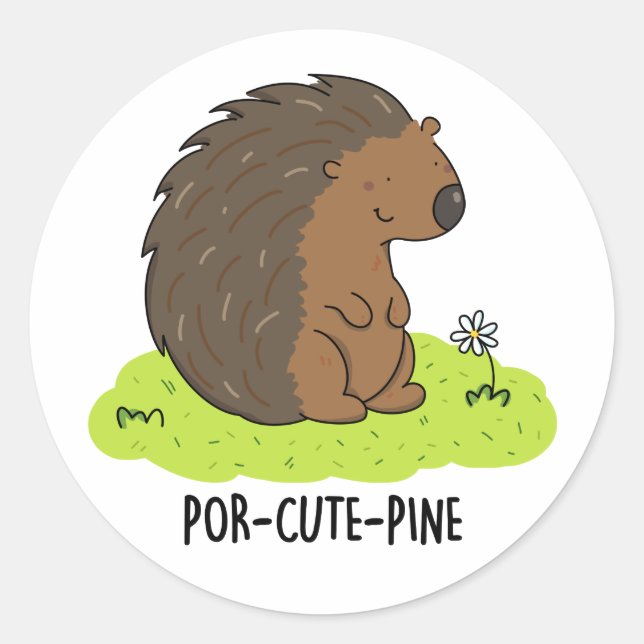 Por-Niedlich-Pine Funny Porcupine Pun Runder Aufkleber (Vorderseite)