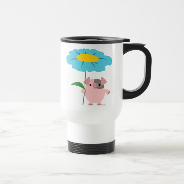 Porc mignon de bande dessinée avec la tasse (Droite)