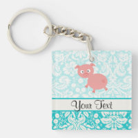 Porc rose mignon ; Damassé turquoise
