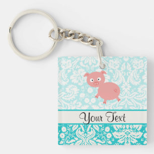 Porc rose mignon ; Damassé turquoise