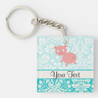 Porc rose mignon ; Damassé turquoise