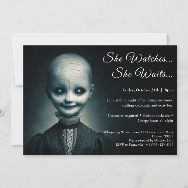 Porcelain Doll Halloween Kostüme Party Einladung (Vorderseite)