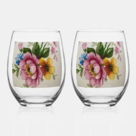 Porcelain Inspired Floral  Weinglas Ohne Stiel
