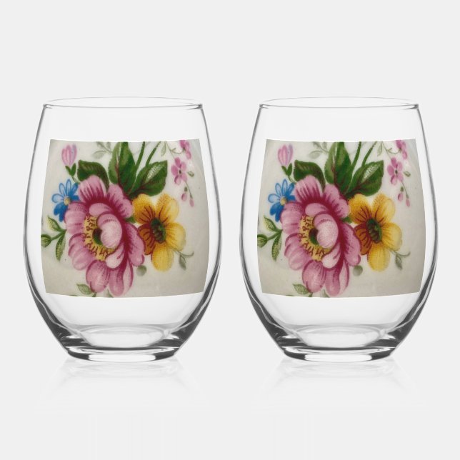Porcelain Inspired Floral  Weinglas Ohne Stiel (Vorderseite)