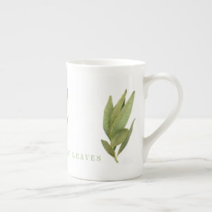 PORCELAINE TASSE EN FAIENCE FINE FEUILLES DE LAURIER FRAÎCHES
