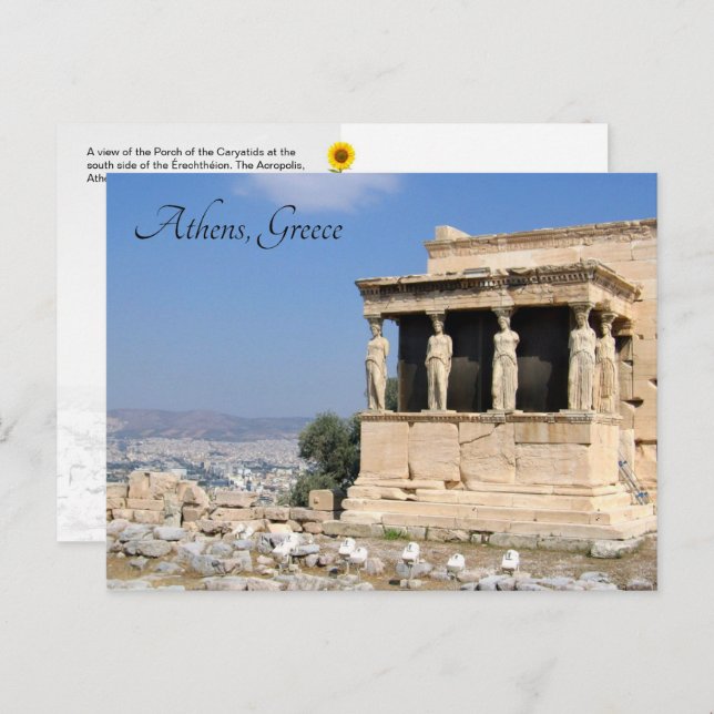 Porche des Caryatides, Athènes, Grèce - carte post (Devant / Derrière)