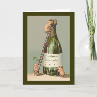 Porcs et Champagne; Carte du Nouvel An Cute 2021