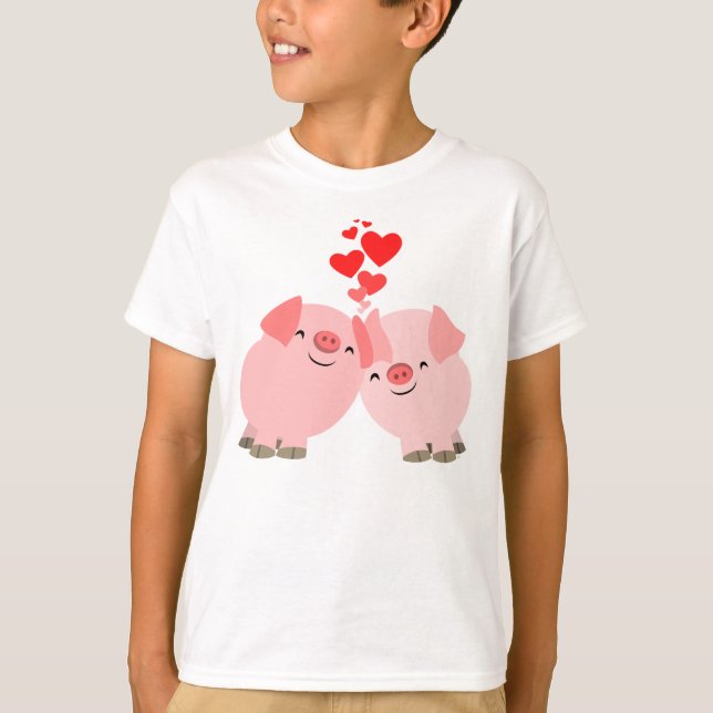 Porcs mignons de bande dessinée dans le T-shirt (Devant)