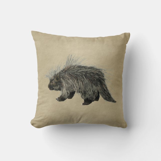 Porcupine auf altem Papier Kissen (Vorderseite)