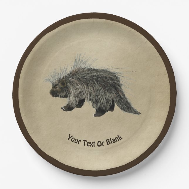 Porcupine auf altem Papier Pappteller (Vorderseite)