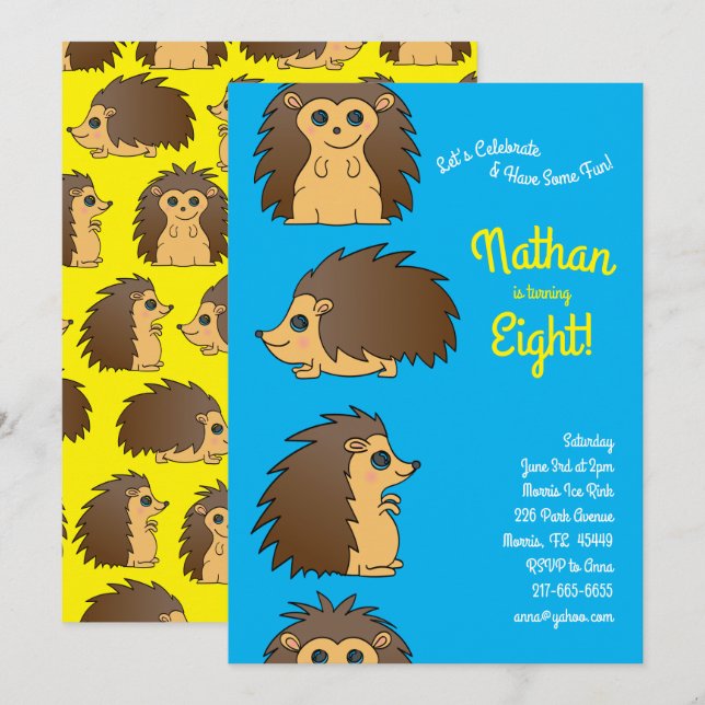 Porcupine Igel Kindergeburtstag Party Einladung (Vorne/Hinten)