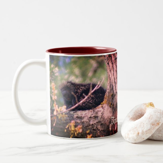 Porcupine Natur Personalisiert Zweifarbige Tasse (Mit Donut)