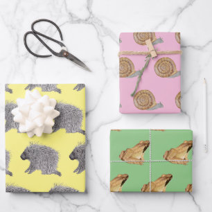 Porcupine, Schnecke und Holzfrosch Geschenkpapier Set