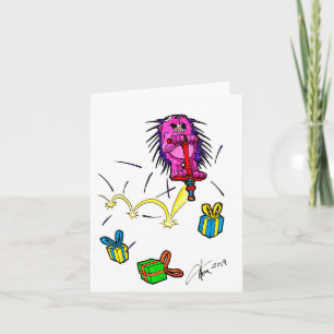 Porcupine sur une carte d'anniversaire Pogo Stick