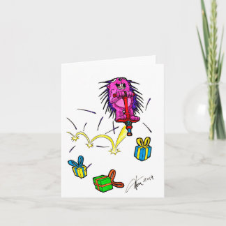 Porcupine sur une carte d'anniversaire Pogo Stick