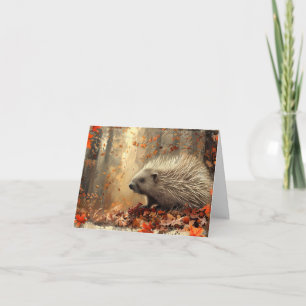 Porcupine vintage en feuilles blanches d'automne