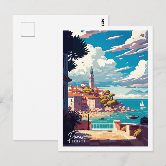 Porec Croatia Vintage Place Illustration Postkarte (Vorne/Hinten)