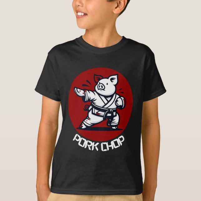 Pork Chop Karate Pig Funny Pun Martial Arts  T-Shirt (Vorderseite)