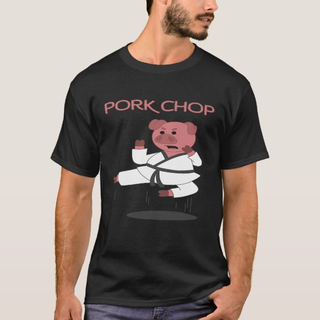 Pork Chop Pig Karate Pun Martial Arts T-Shirt (Vorderseite)