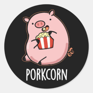 Porkcorn Funny Popcorn Pun Dark BG Runder Aufkleber