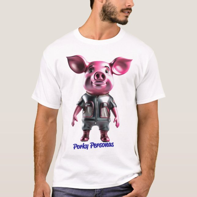 Porky Personas lustige Schweinecharakter T-Shirt (Vorderseite)