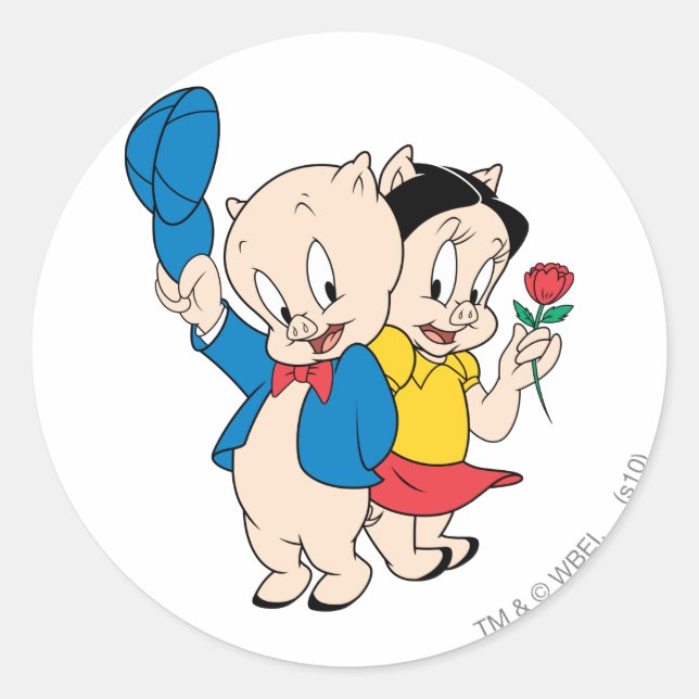 Porky Pig und Petunia Runder Aufkleber (Vorderseite)