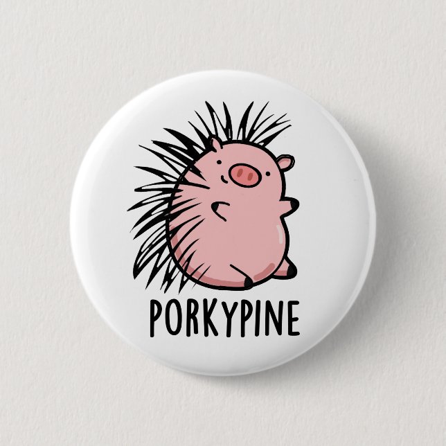 Porky-Pine Funny Porcupine Pig Pun Button (Vorderseite)