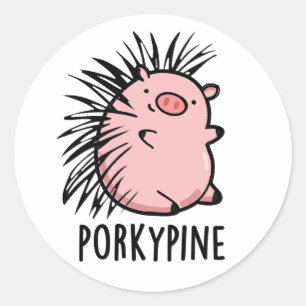 Porky-Pine Funny Porcupine Pig Pun Runder Aufkleber