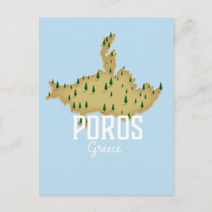 Poros Griechisch Karte Illustriertes Reiseplakat