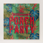 Porsche Party Tropisches Muster<br><div class="desc">Dieses Rätsel enthält Ihren Namen und die Worte "Porch Party" auf einem Muster tropischer Blume und Blätter auf gewobenem Weidenprint. Spaß für Unterhaltung im Freien. PASSENDE Artikel in unserem Geschäft.</div>