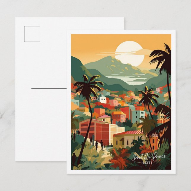 Port au Prince Haiti Reisebüro Illustration Postkarte (Vorne/Hinten)