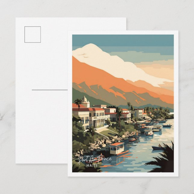 Port au Prince Haiti Reisebüro Illustration Postkarte (Vorne/Hinten)