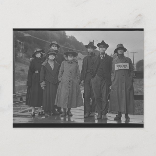 Port du masque pendant la Grippe espagnole 1918 Postkarte (Vorderseite)