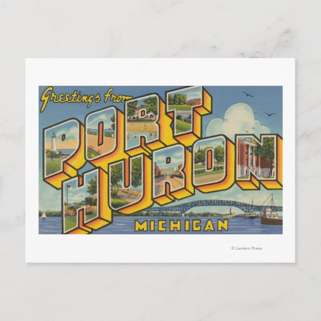 Port Huron, Michigan - Große Buchstabenszenen 2 Postkarte (Vorderseite)