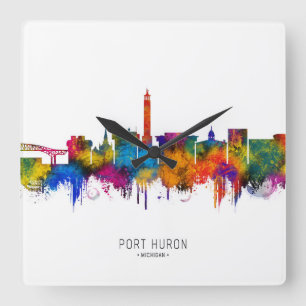Port Huron Michigan Skyline Quadratische Wanduhr
