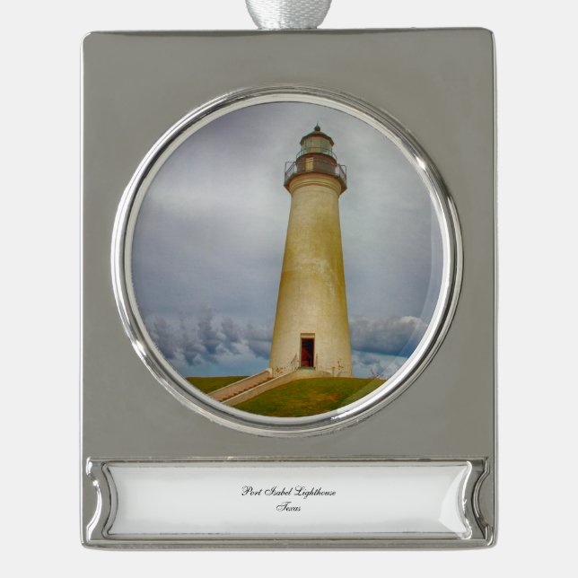 Port Isabel Lighthouse Banner-Ornament Silber (Vorderseite)