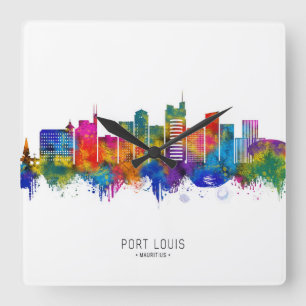 Port Louis Mauritius Skyline Quadratische Wanduhr