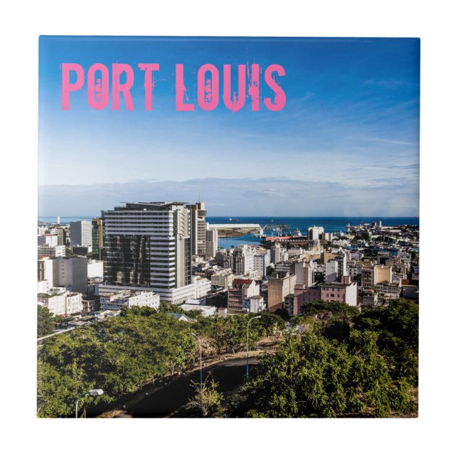 Port Louis Skyline Hauptstadt Mauritius Fliese (Vorderseite)