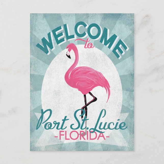 Port St Lucie Florida Pink Flamingo Retro Postkarte (Vorderseite)