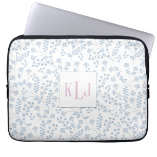 Portable Housse en néoprène à fleurs bleues pour ordinateur